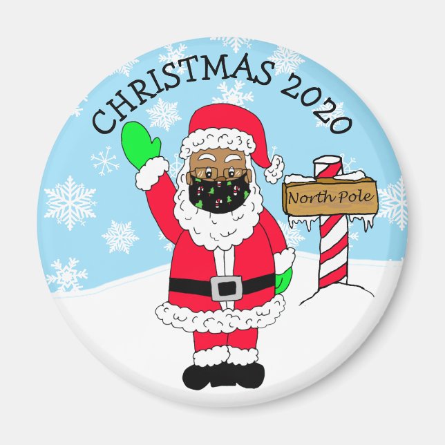 North Pole Ethnic Santa in Facemask 2020 Keepsaké Magnet (Framsidan)