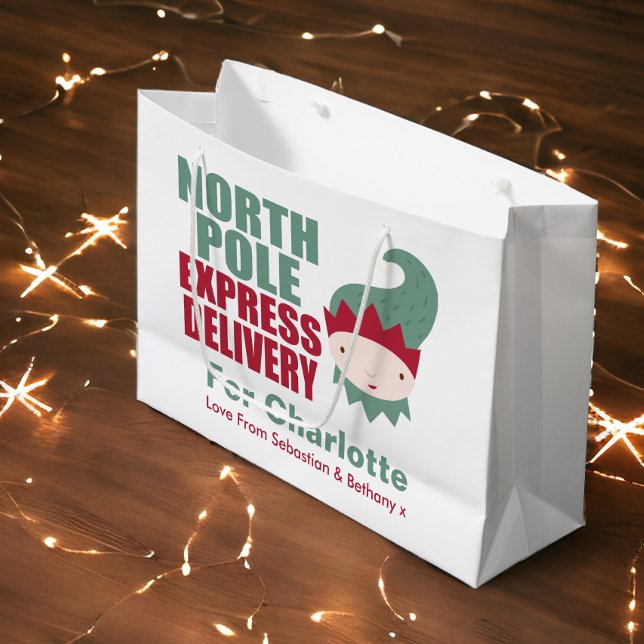 North Pole Express Delivery Personlig Elf (North Pole Express Delivery Personalized Elf Large Gift Bag from Ricaso)