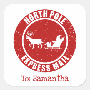 North Pole Express Mail-presentationer från julto Fyrkantigt Klistermärke