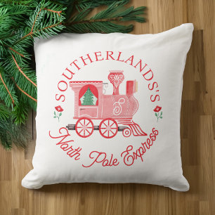 North Pole Express Rosa Vintage Tåg Monogram Kudde