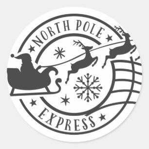 North Pole Express Santa Sleigh jul Frimärke Runt Klistermärke