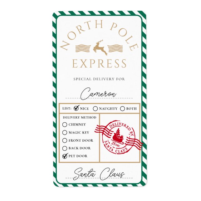 North Pole Express Speciell Delivery Gift Sticker Fraktsedel (Framsidan)