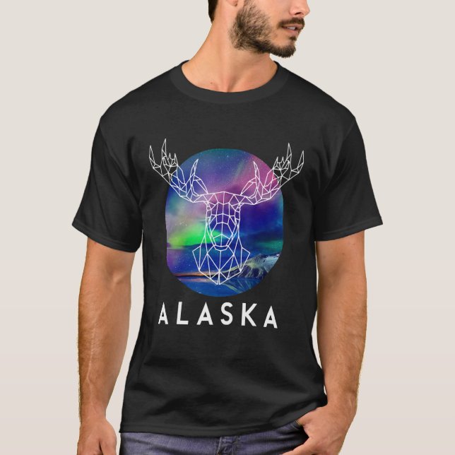 North Pole Geometric Aurora Alaska Moose T Shirt (Framsida)