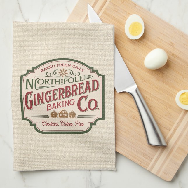 North Pole Gingerbröd Baking Vintage jul Kökshandduk (Vikt i Fjärdedel)