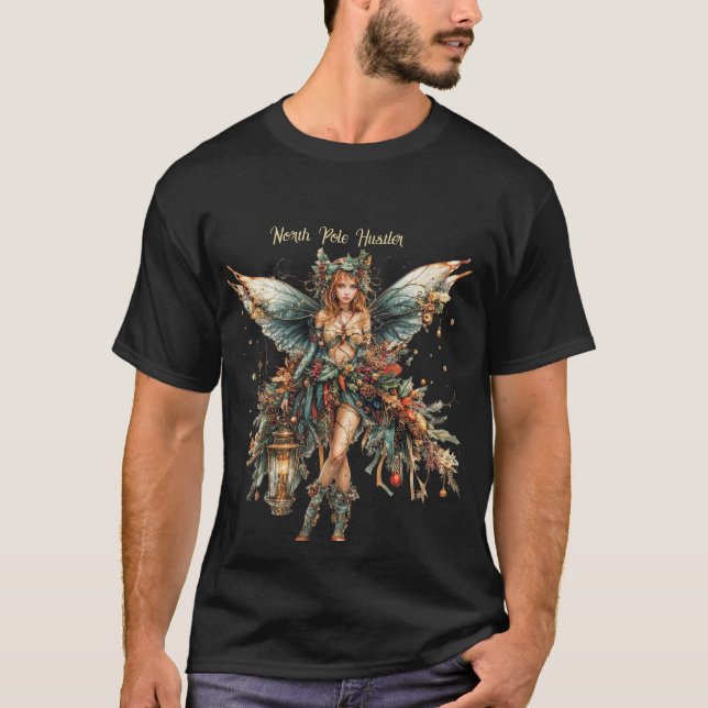 North Pole Hustler. Fantasy Fairy with Lantern T Shirt (Framsida)