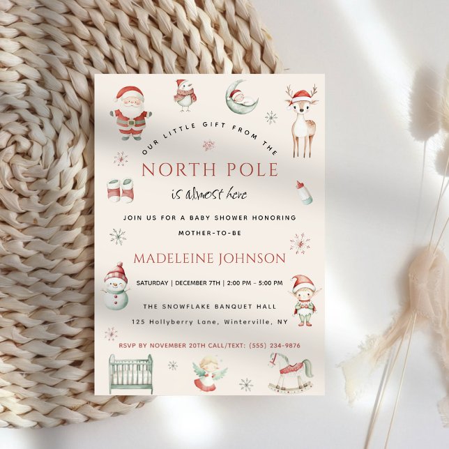 North Pole jul Express Delivery Baby Shower Inbjudningar (North Pole Christmas Express Delivery Baby Shower Invitation)
