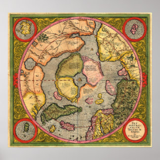 North Pole Karta av Mercator Poster