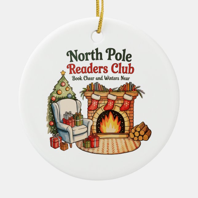 North Pole Läsarklubb Julböcker Xmas Älskare Julgransprydnad Keramik (Framsidan)