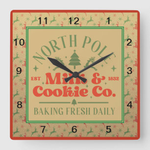 North Pole Mjölk och Cookie Co. Fyrkantig Klocka