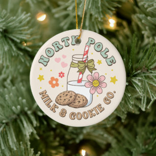 North Pole Mjölk och Cookie Co. Jultomten Wooden Julgransprydnad Keramik