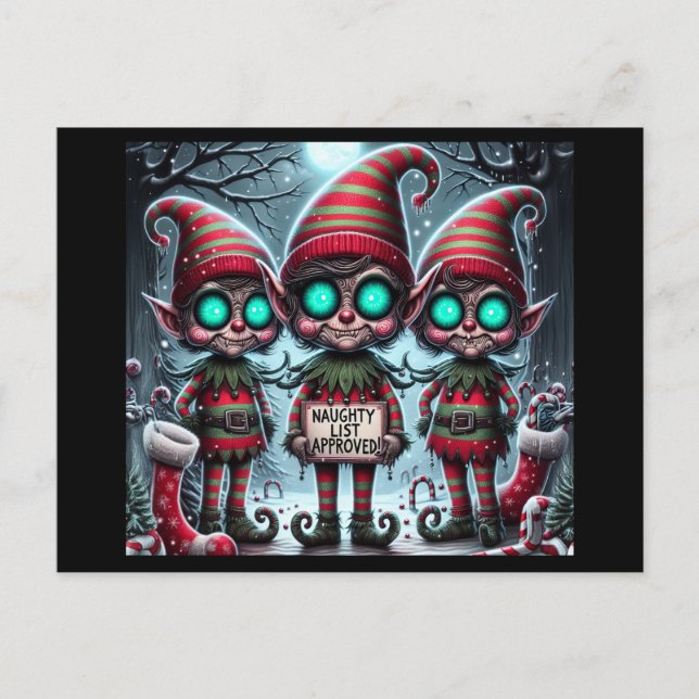 North Pole Naughty Elfs vykort för Helgdag (Framsida)