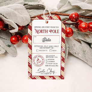 North Pole Naughty eller Nice Speciell Delivery Presentetikett