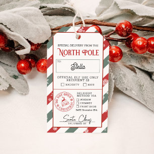 North Pole Naughty eller Nice Speciell Delivery Presentetikett