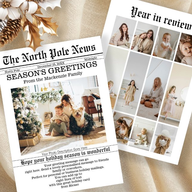 North Pole News-Personligen Julkort (North Pole News Christmas Newspaper Personalized Holiday Card by Ricaso. Fun cards with your photos)