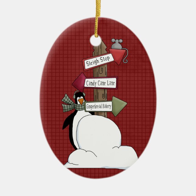 North Pole Penguin Ceramic jul Ornament (Framsidan)