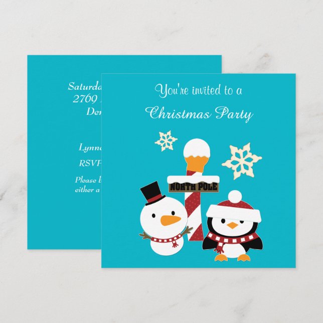 North Pole Penguin Julfest Inbjudningar (Fram/baksida)