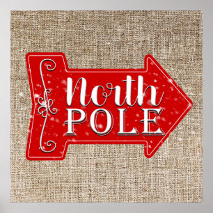 North Pole Red Arrow Rustic-Helgdag Poster