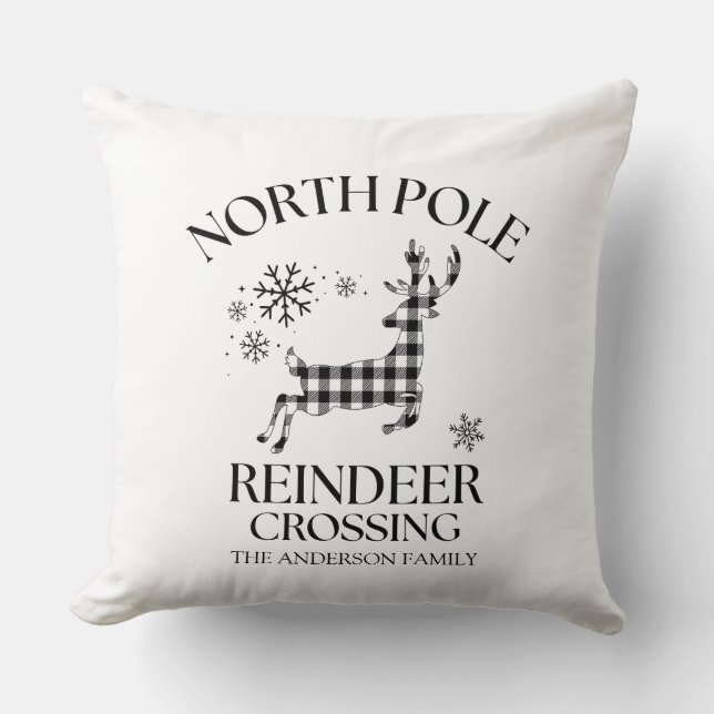 North Pole Reindeer Crossing Buffalo Plaid Kudde (Framsida)