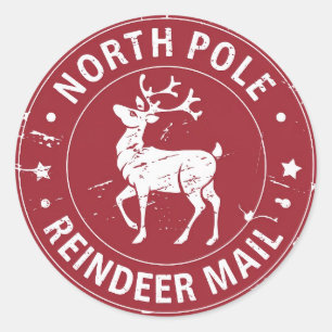 North Pole Reindeer Mail-jul Runt Klistermärke