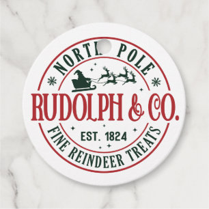NORTH POLE RUDOLPH SANTA SLEIGH CHRISTMAS GÅVOR ETIKETTER