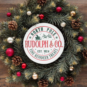 NORTH POLE RUDOLPH SANTA SLEIGH CHRISTMAS RUNT KLISTERMÄRKE