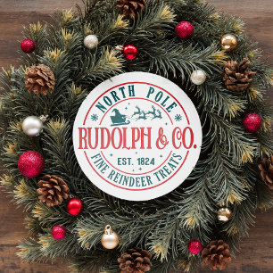 NORTH POLE RUDOLPH SANTA SLEIGH CHRISTMAS RUNT KLISTERMÄRKE