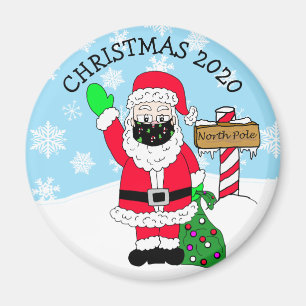 North Pole Santa in Facemask 2020 Keepsaké Magnet