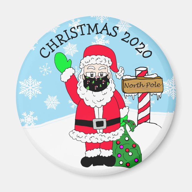 North Pole Santa in Facemask 2020 Keepsaké Magnet (Framsidan)
