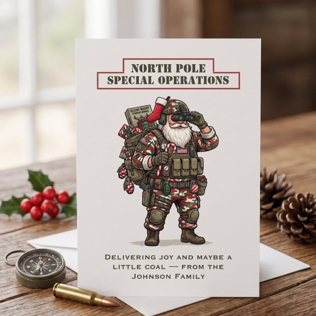 North Pole Special Operations julkort (Funny Military Santa Christmas Card | Personalized Tactical Santa Card for Him)