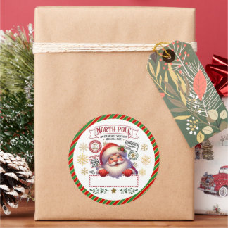 North Pole Specialleverans Santa Barn Present Runt Klistermärke
