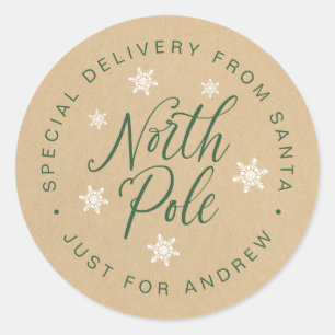 North Pole Speciell Delivery Kraft Brown Anpassnin Runt Klistermärke