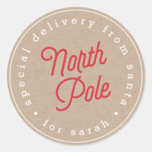 North Pole Speciell Delviery Kraft Sticker Runt Klistermärke