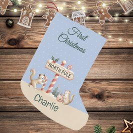 North Pole Winter Cute Cats Första jul Liten Julstrumpa