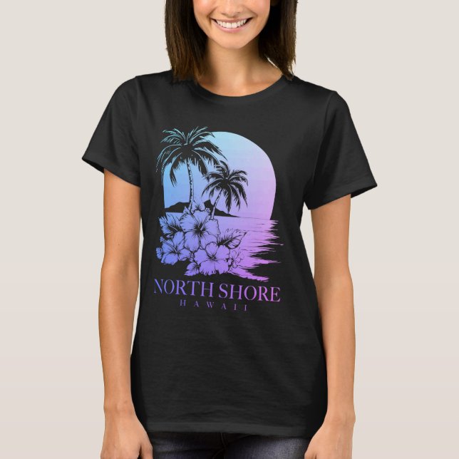 North Shore Hawaii Aloha Hawaiian Hibiscus Surfer T Shirt (Framsida)