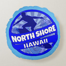 North Shore Hawaii blue surfer logotyp round vid k Rund Kudde