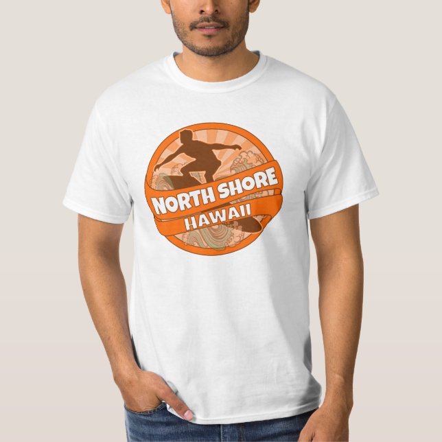 North Shore Hawaii orange surfer logotyp shirt shi Tröja (Framsida)
