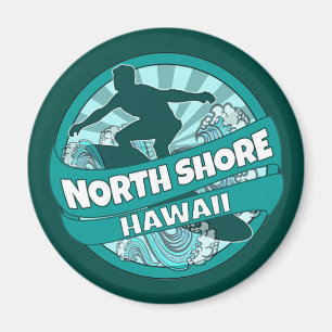 North Shore Hawaii teal surfer logotyp magnet