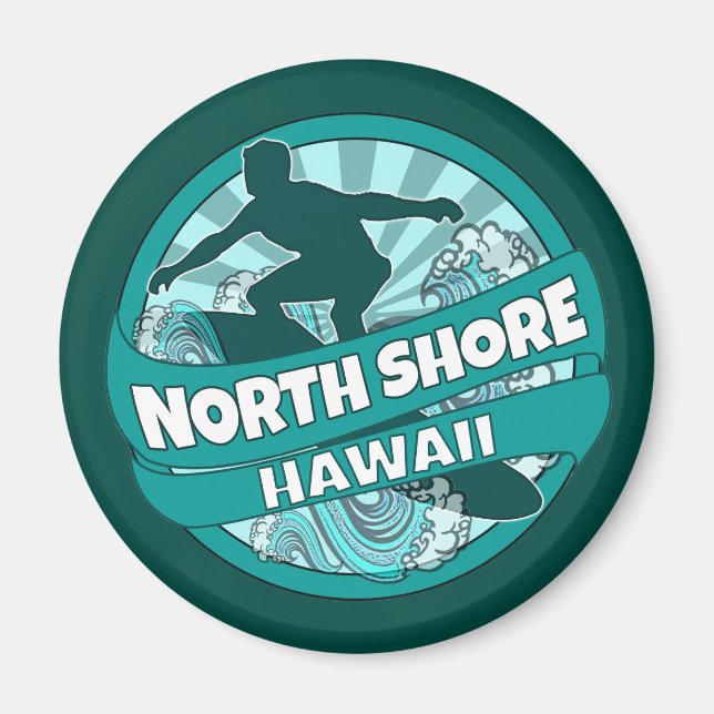 North Shore Hawaii teal surfer logotyp magnet (Framsidan)