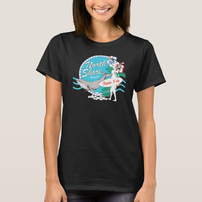 North Shore Oahu Surfer Pipeline Hawaii Whale Watc T Shirt (Framsida)