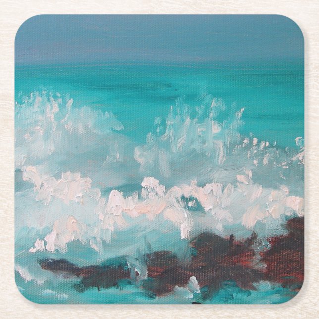 "North Shore Vågar" 3, Oljemålning Underlägg Papper Kvadrat (Framsidan)