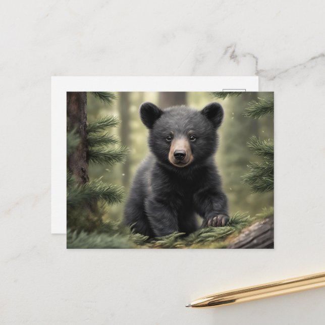 North Skogen Little Black Bear Unge vykort (Fram/Back In Situ)