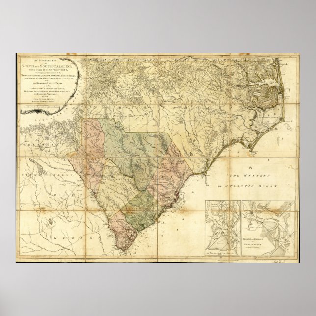 North & South Carolina Karta (1775) Poster (Framsidan)