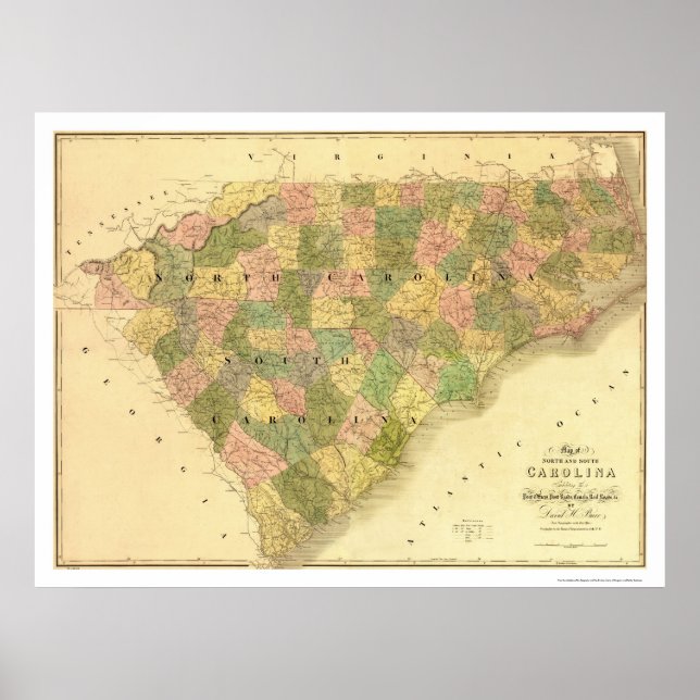 North & South Carolina Karta 1839 Poster (Framsidan)