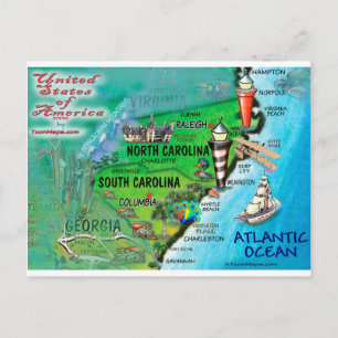 North South Carolina USA-kort Vykort