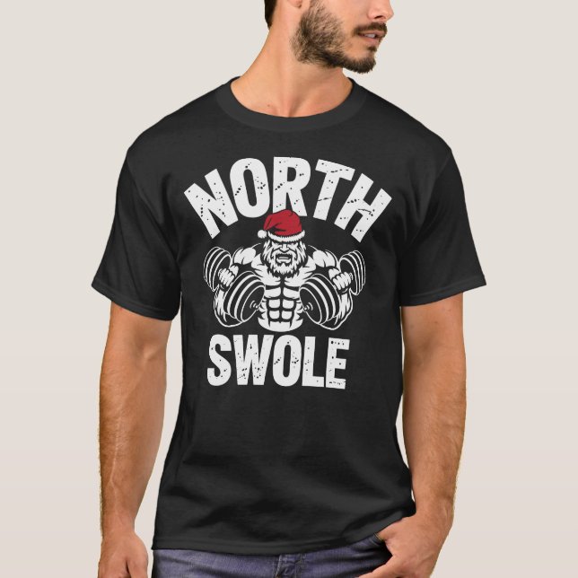 North Swole – Funny Christmas Gym Santa Workout T Shirt (Framsida)