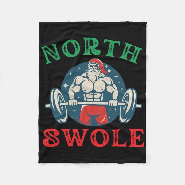 North Swole Funny Muscle Santa jul Bodybuild Fleecefilt (Framsidan)
