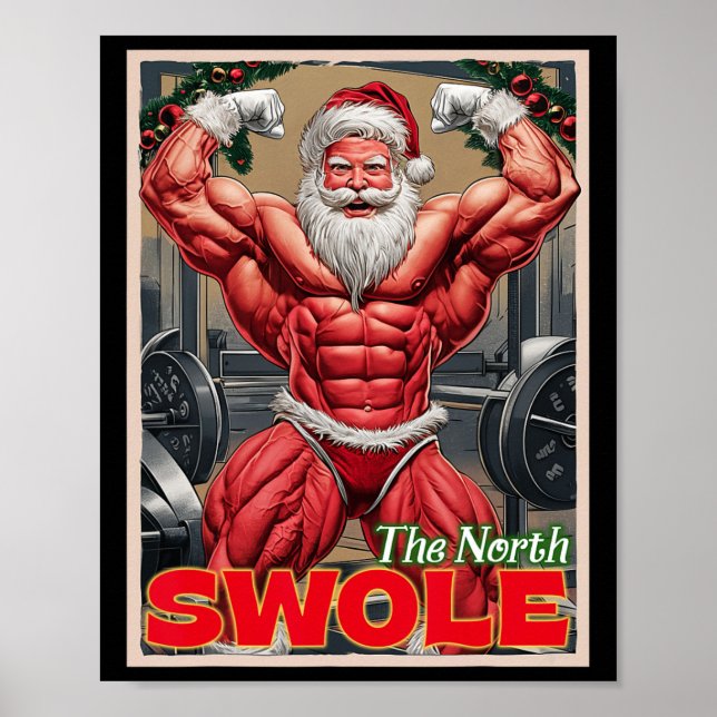 "North Swole Funny Musnyj Santa Flex Muscle Chris Poster (Framsidan)