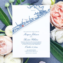 North Topsail Beach Map Elegant Navy Blue Wedding Inbjudningar