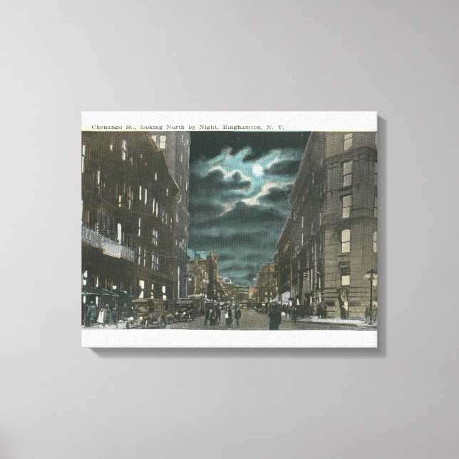 North View of Chenango Street on Night Canvastryck (Framsida)