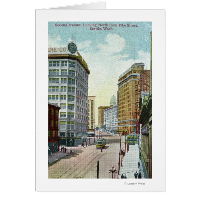 North View of Second Ave från Pike Street Hälsningskort (Framsidan)